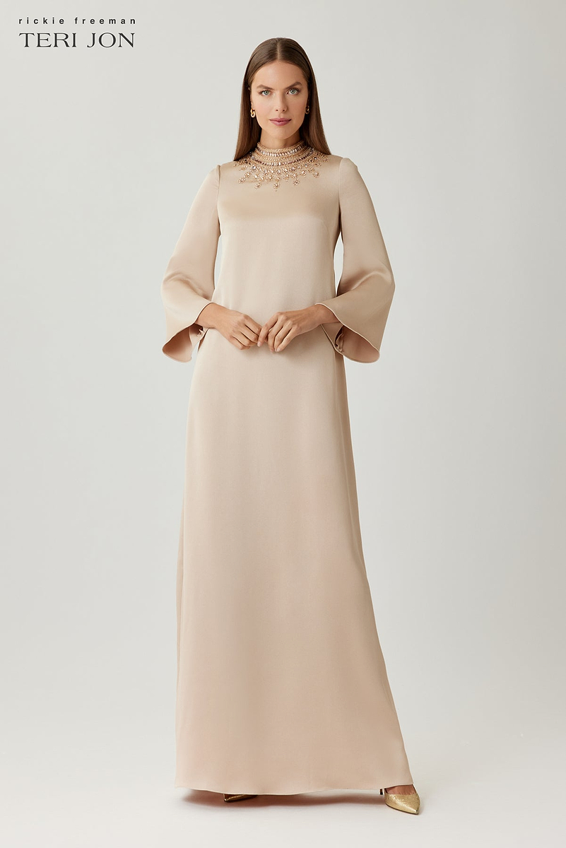 beaded collar dress Teri Jon Satin Flare Sleeve Gown Size 2 Size:m Ciao Lucia Karine Stripe Modest Evening Prom Dresses the piece transitions easily