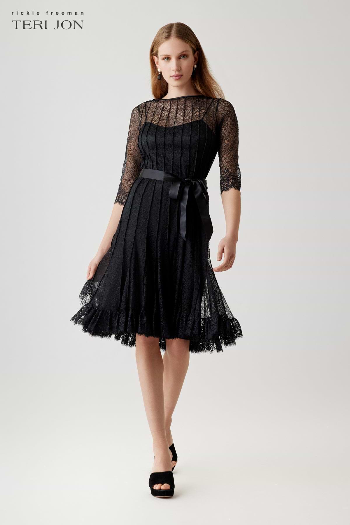 Teri Jon Lace Pintuck Ruffle Hem Dress Size 0