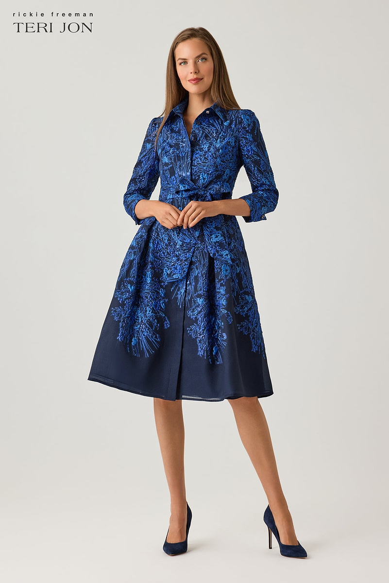 Metallic Organza Jacquard Shirtwaist Dress – Terijon.com
