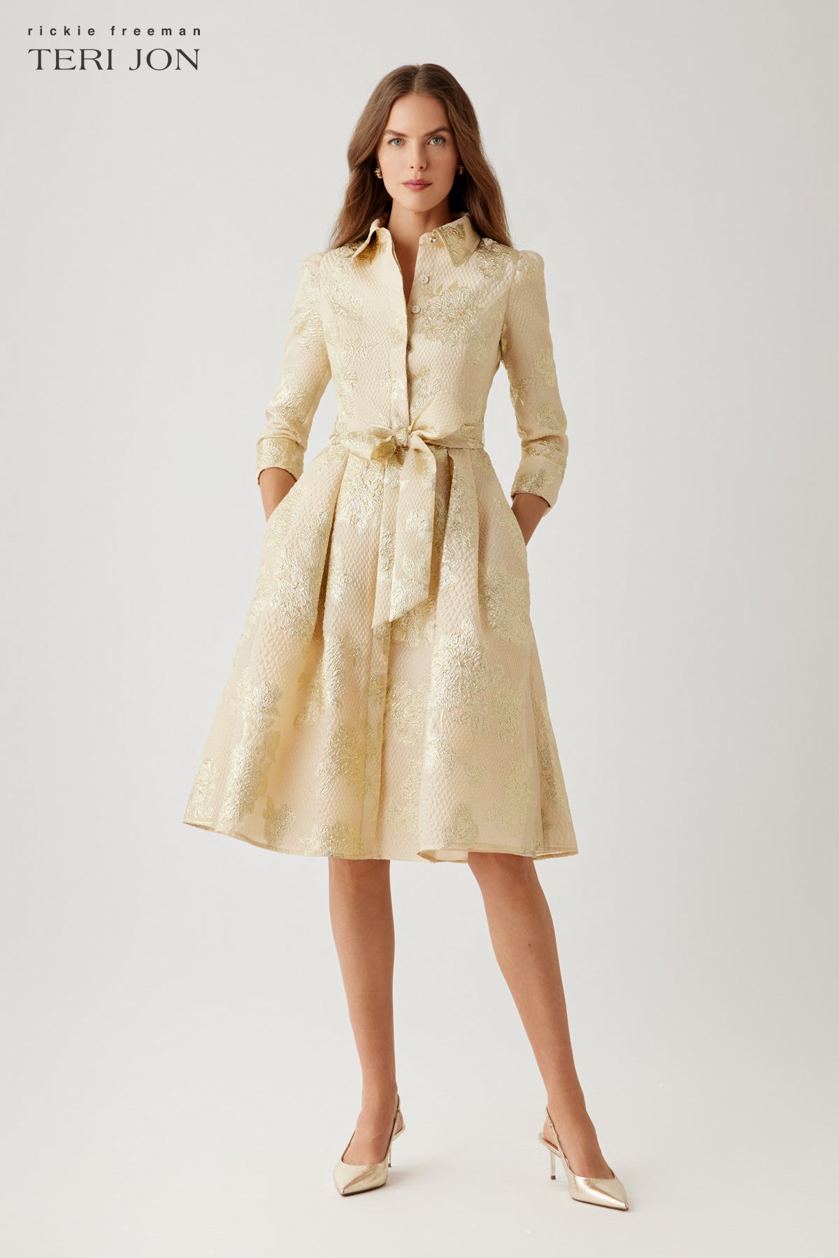 Metallic Jacquard Shirt Dress – Terijon.com