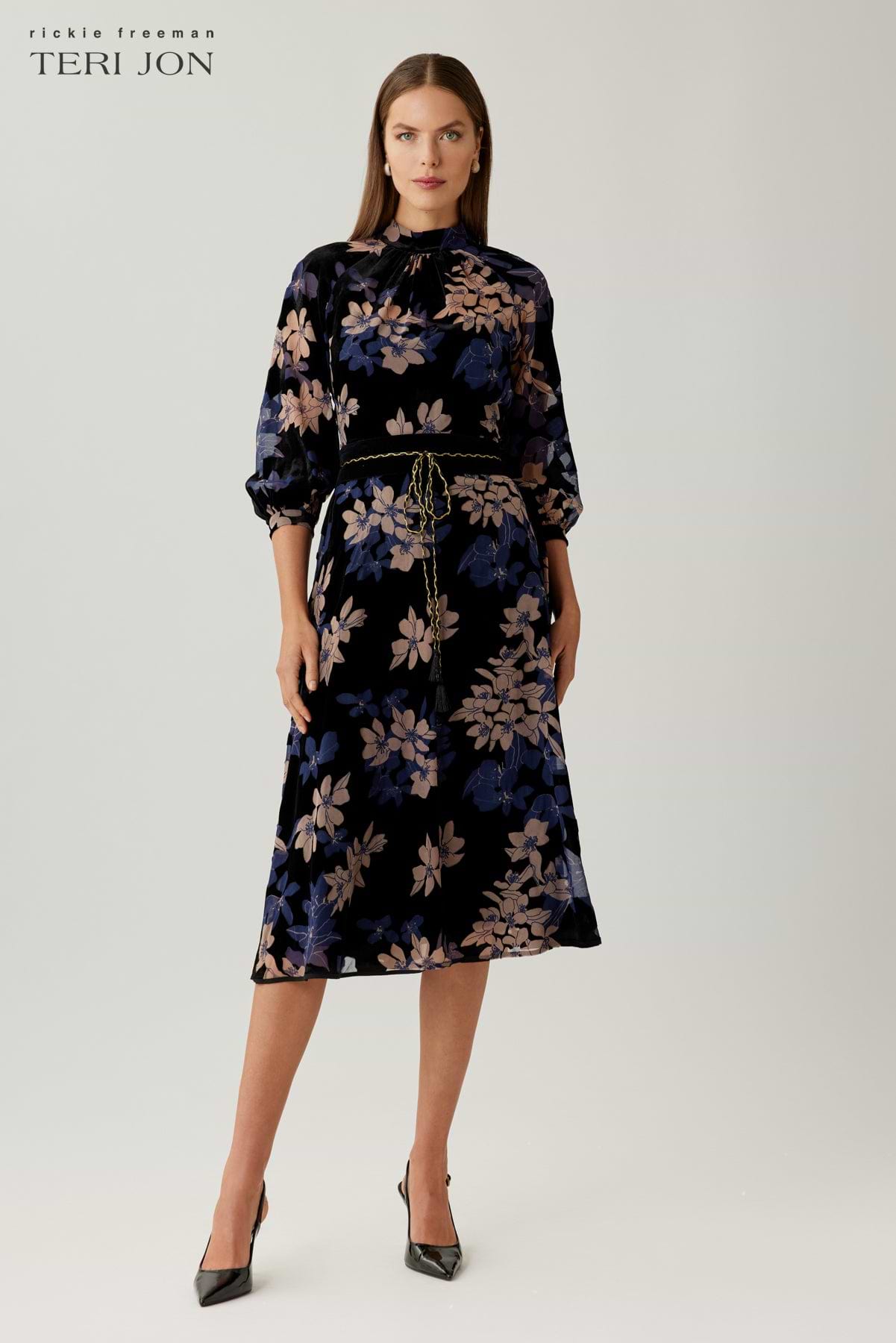 Velvet Floral Burnout Midi Dress