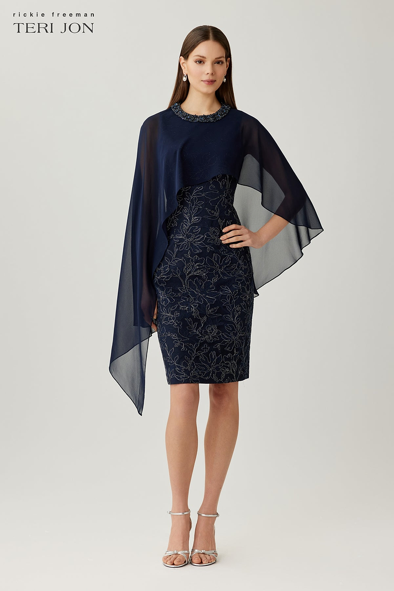 Teri Jon Chiffon Overlay Embroidered Lace Dress Size 22