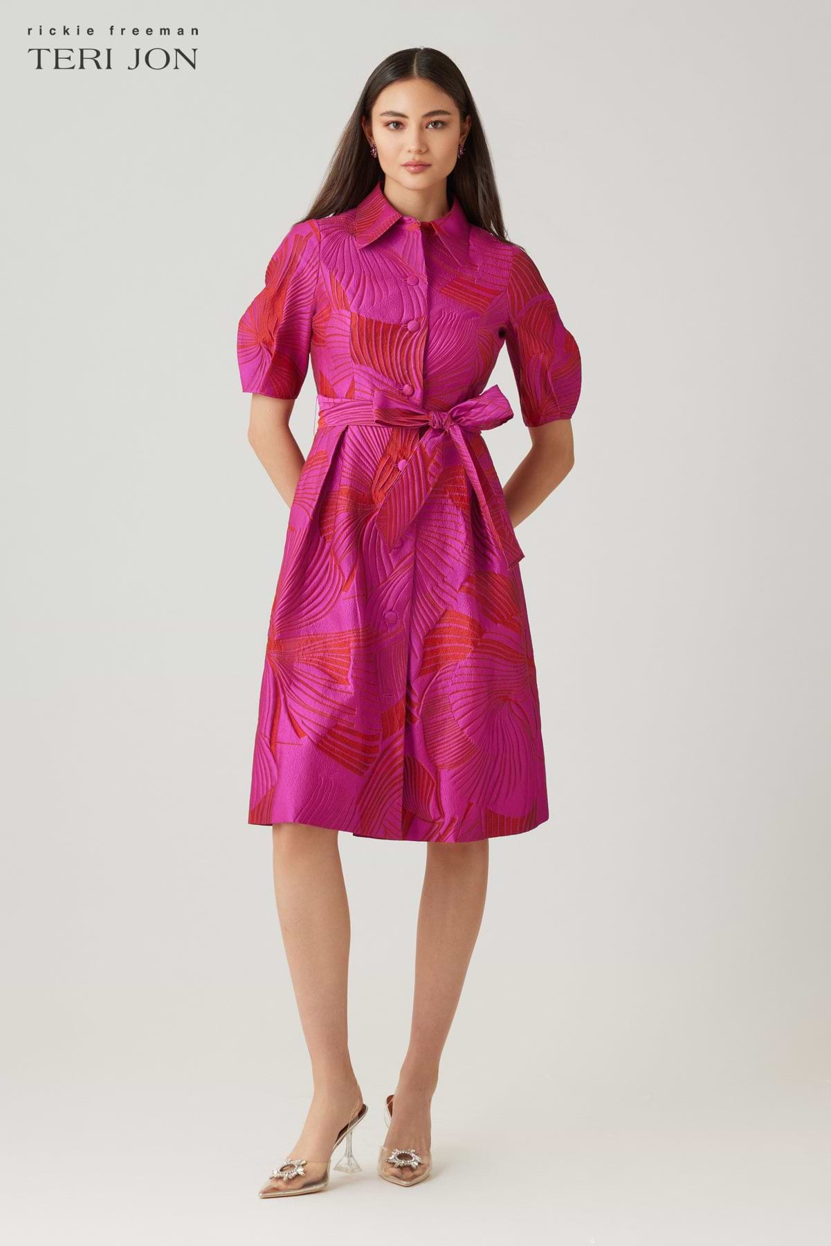 Jacquard Abstract Print Puff Sleeve Shirt Dress – Terijon.com