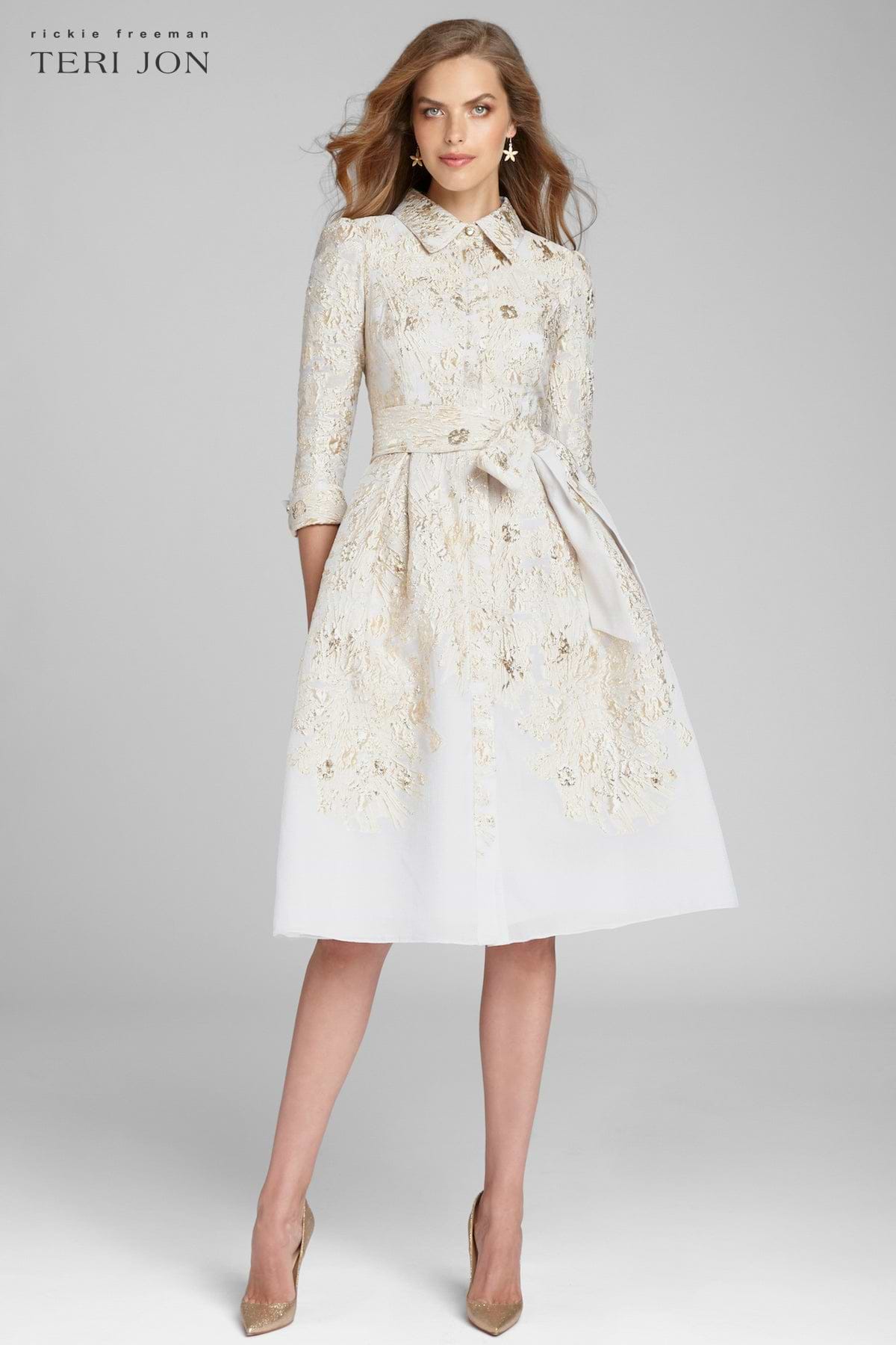 Teri Jon Metallic Jacquard Shirtdress Size 0