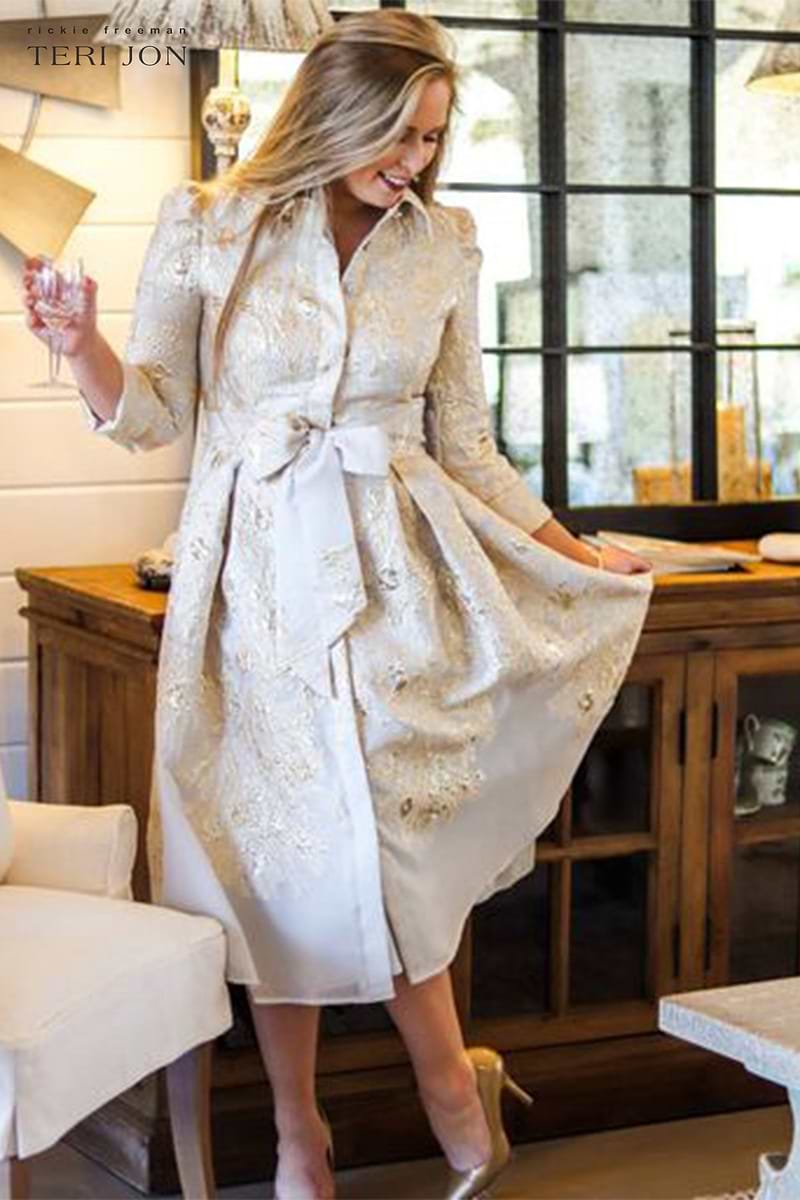 teri jon shirt dress Metallic Jacquard Floral Waist Gown No problem Teri Jon Jacquard Border Pattern