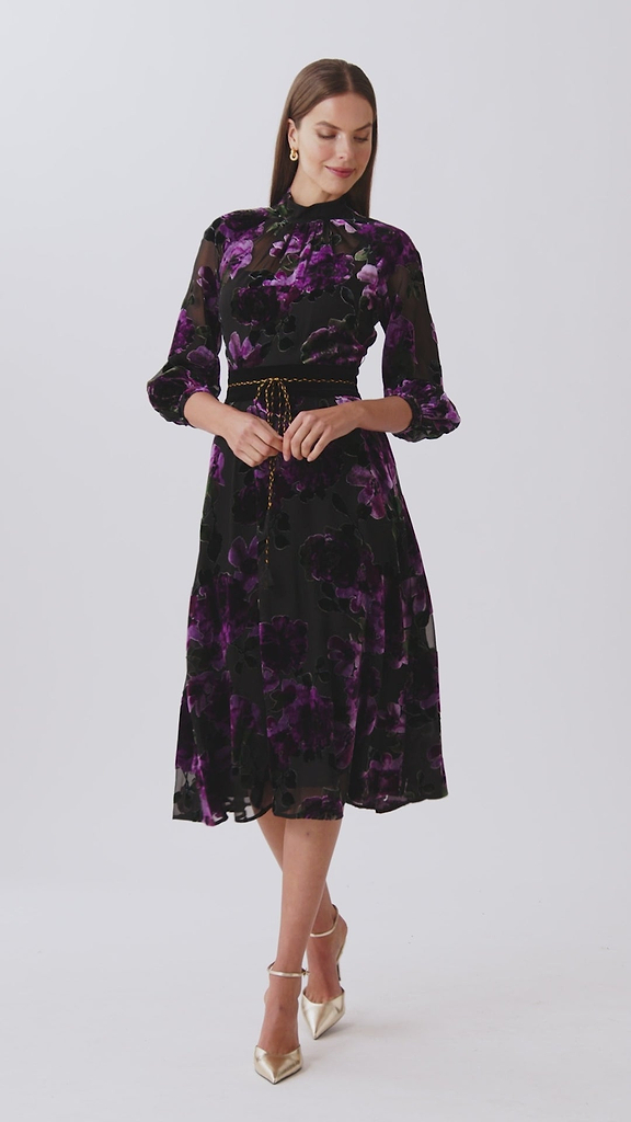 Velvet Burnout Tea Length Dress –