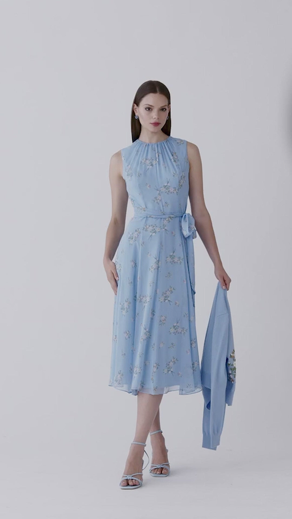 Teri Jon Chiffon Floral Print Sleeveless Fit and Flare Dress Size 22