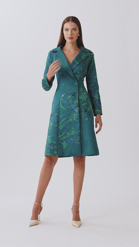 Double Breasted Printed Tuxedo Dress –