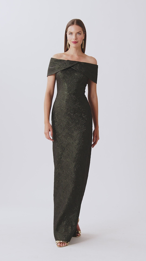 Jacquard Envelope Bodice Off The Shoulder Gown – Terijon.com