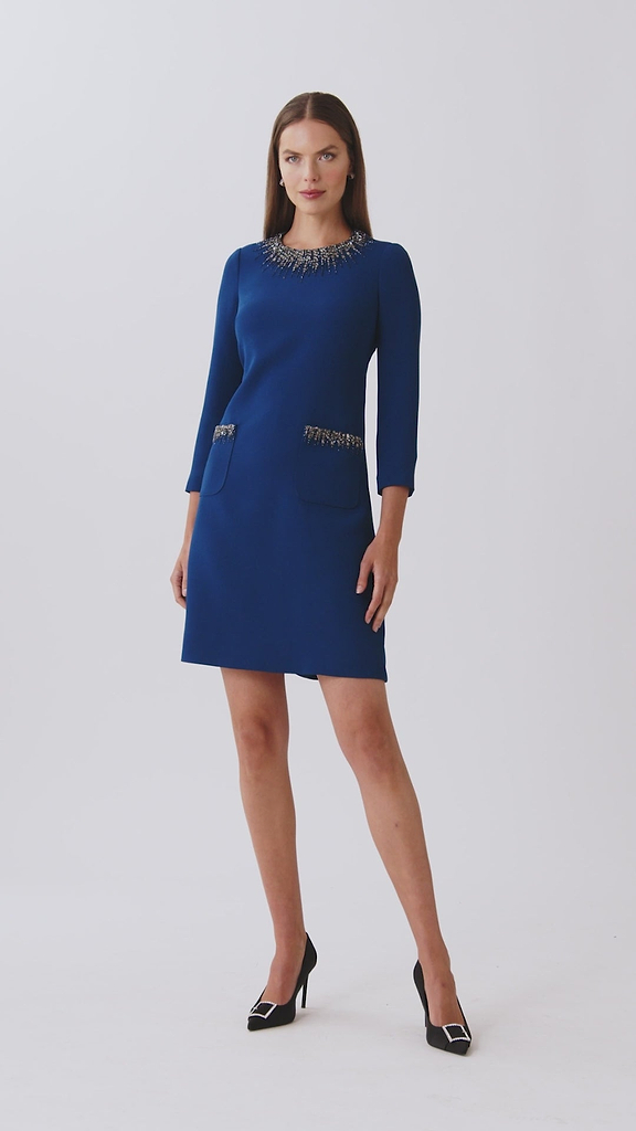 Teri Jon Jeweled Neckline Crepe A Line Dress Size 0