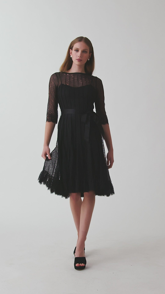 Lace Pintuck Ruffle Hem Dress – Terijon.com