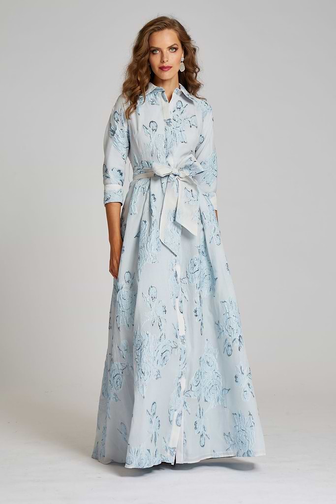 teri jon shirt dress Organza Web Pattern No problem Metallic Jacquard Shirtdress