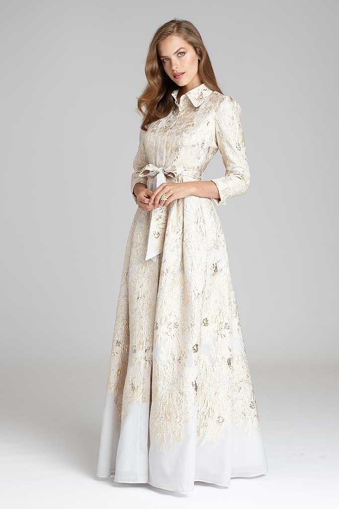 Metallic Shirt Waist Organza Gown –