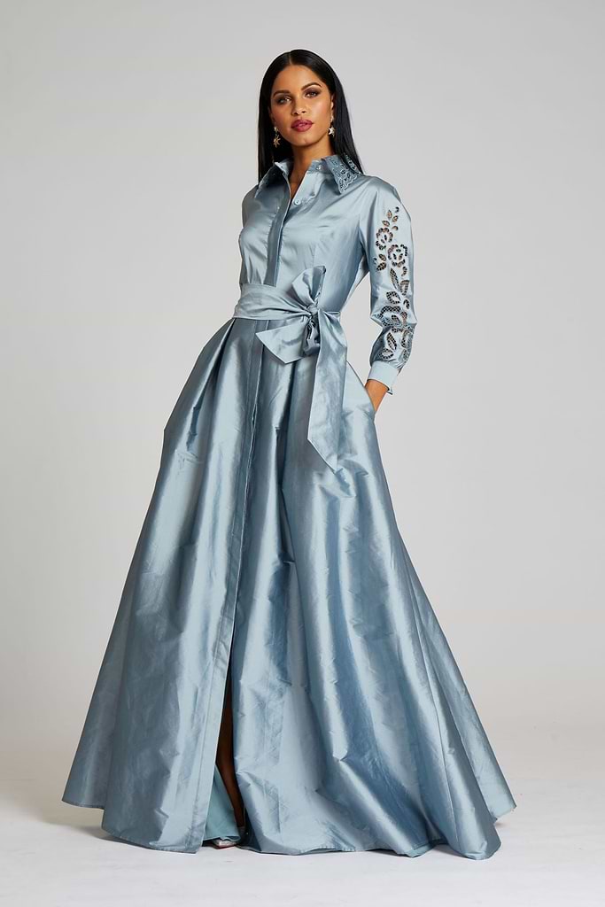 Teri Jon Taffeta Shirtdress Gown With Eyelet Detail Size 22
