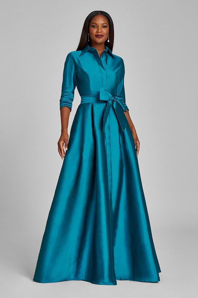 teri jon shirt dress Metallic Jacquard Floral Waist Gown No problem Teri Jon Jacquard Border Pattern