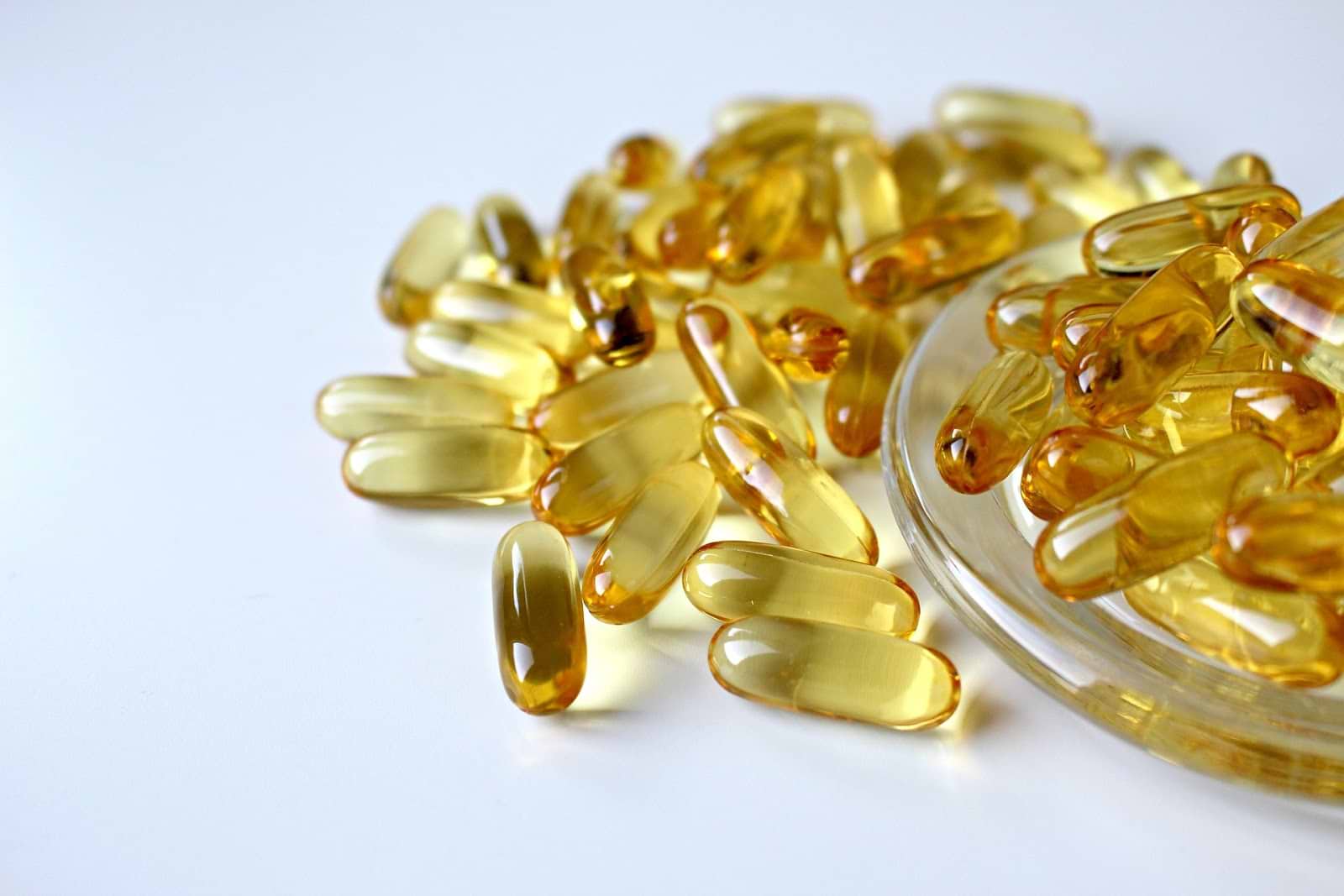 Omega-3 pill keto supplements in a pile