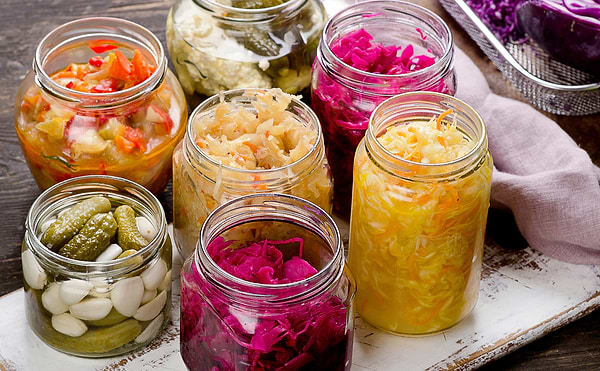 Healthy foods with prebiotics, probiotics and postbiotics