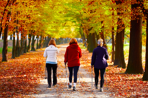 Older women walking in the fall 