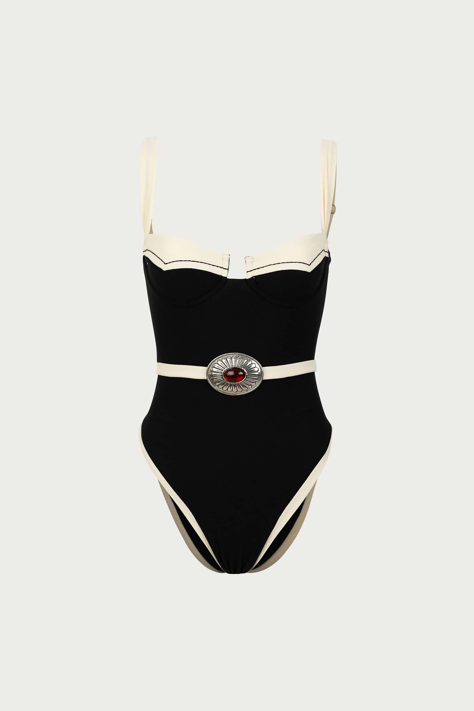 Western One Piece (Faux Suede Black/Cream)