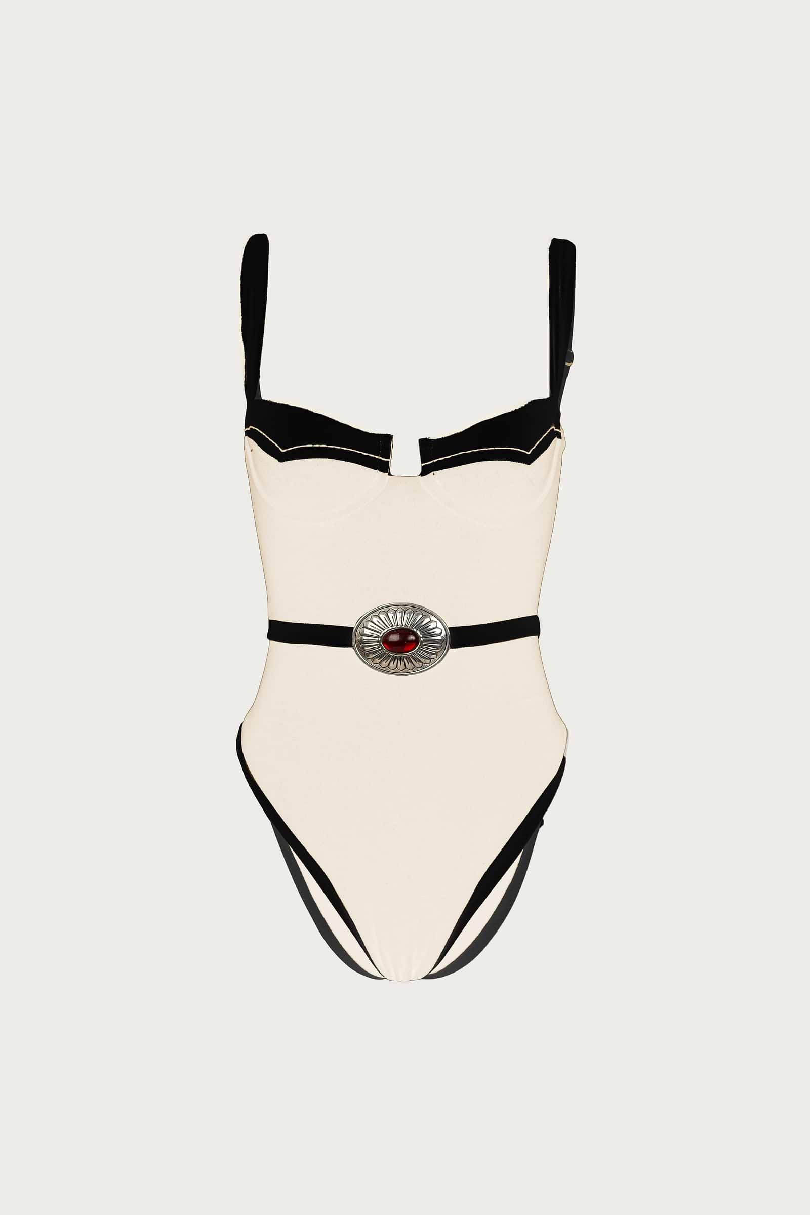 Western One Piece (Faux Suede Cream/Black)