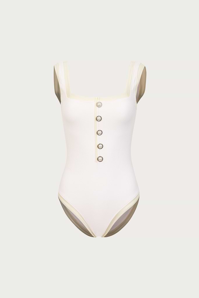 The Grace Tank One Piece (Faux Suede White/Cream)