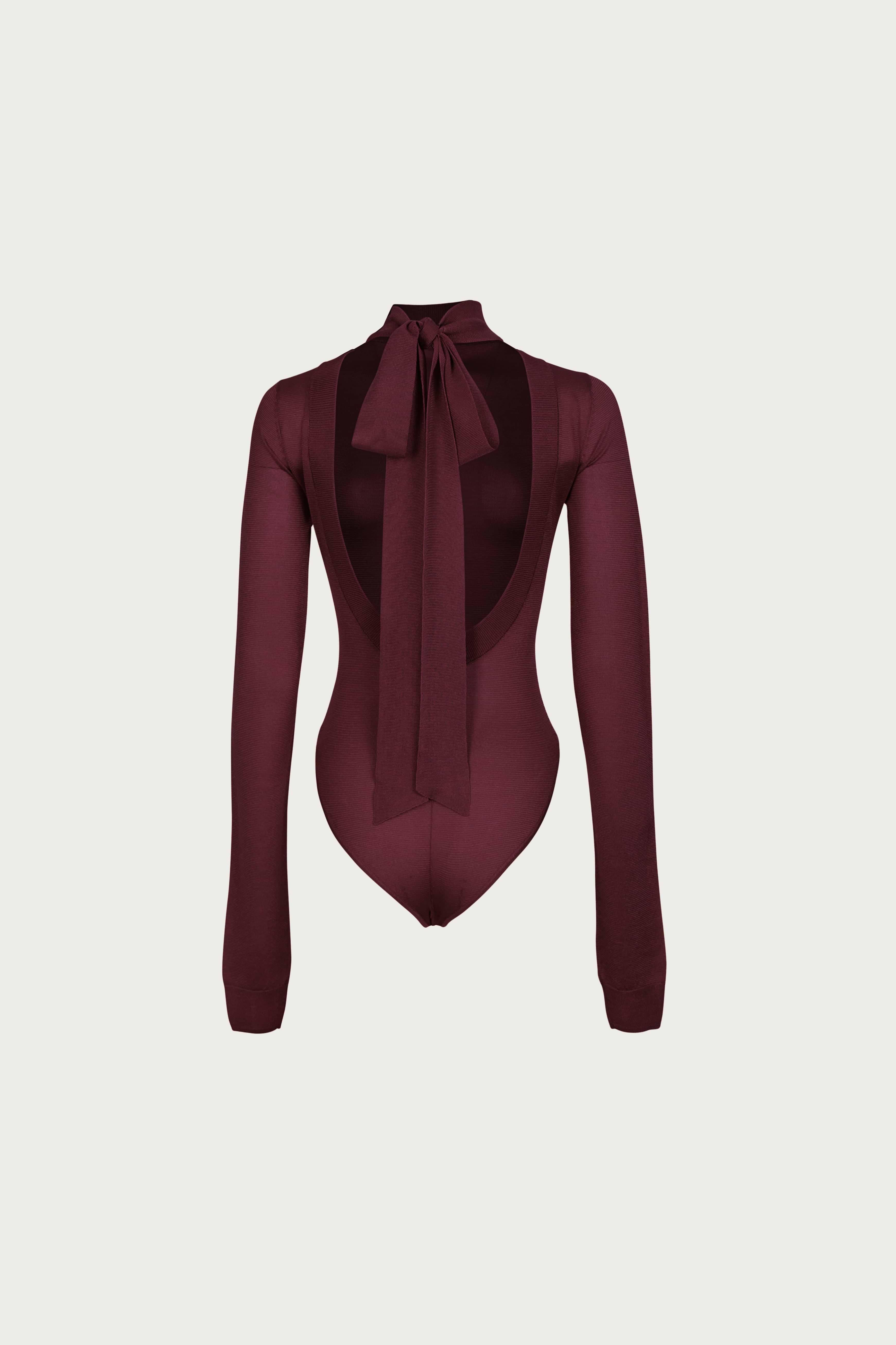 SAME | OPEN BACK KNIT BODYSUIT | Merlot | Women's Long Sleeve Top