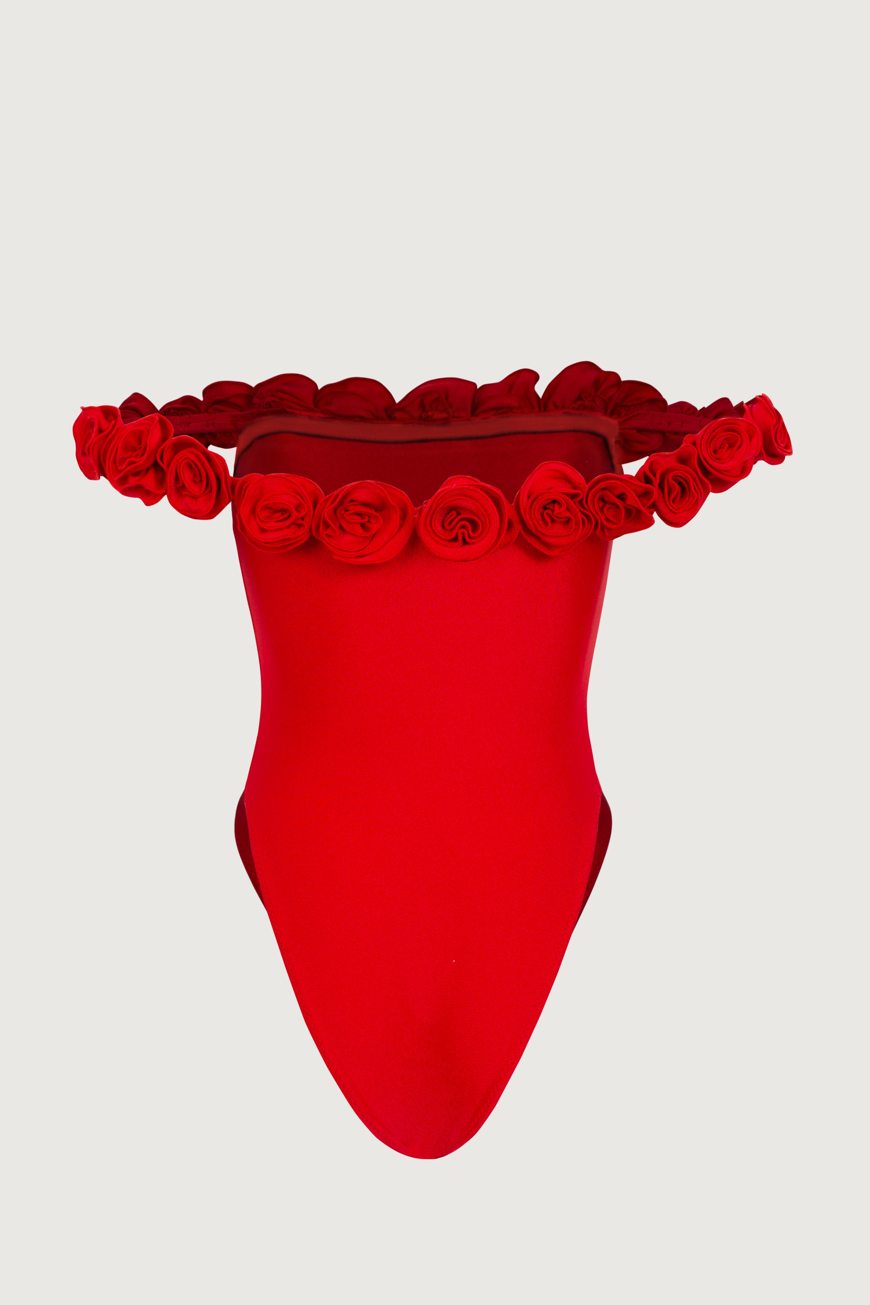 SAME Rose Off Shoulder One Piece | Scarlet Red/Red