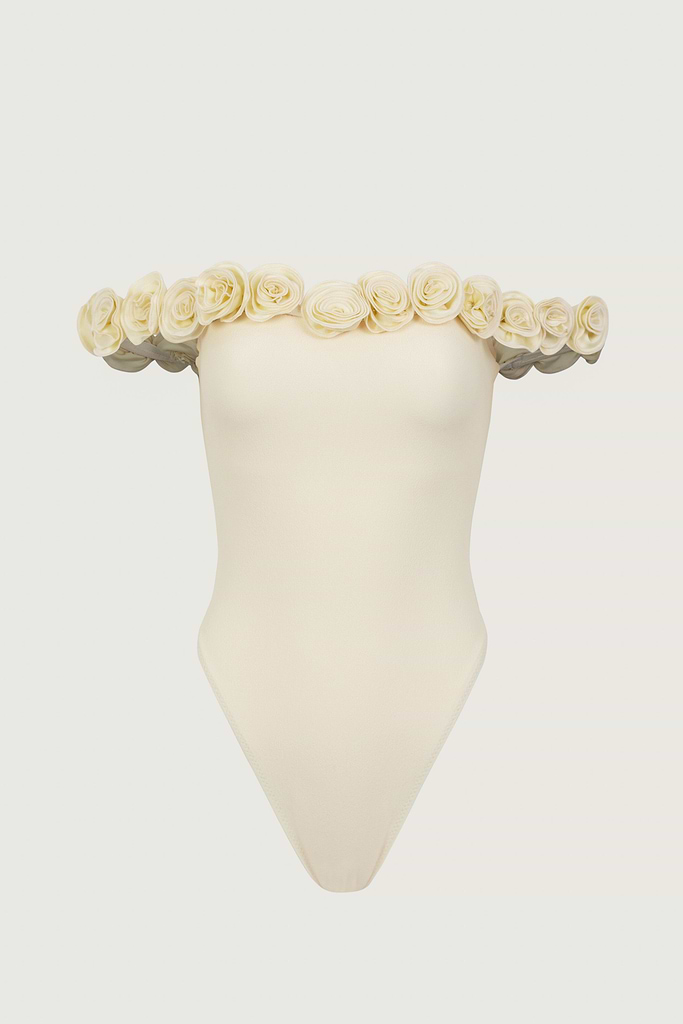 SAME Rose Off Shoulder One Piece | Faux Suede Cream/Cream