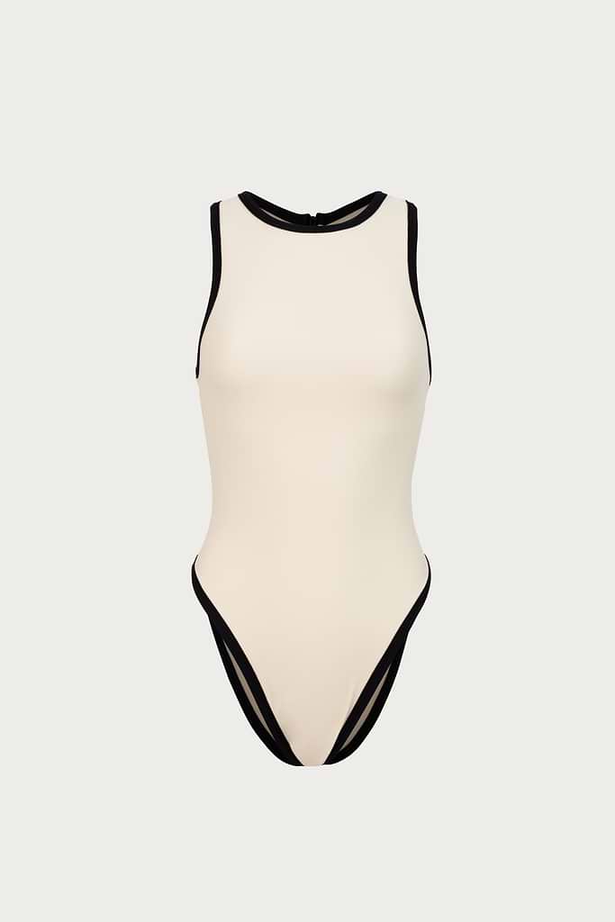 Tank One Piece (Faux Suede Cream/Black)