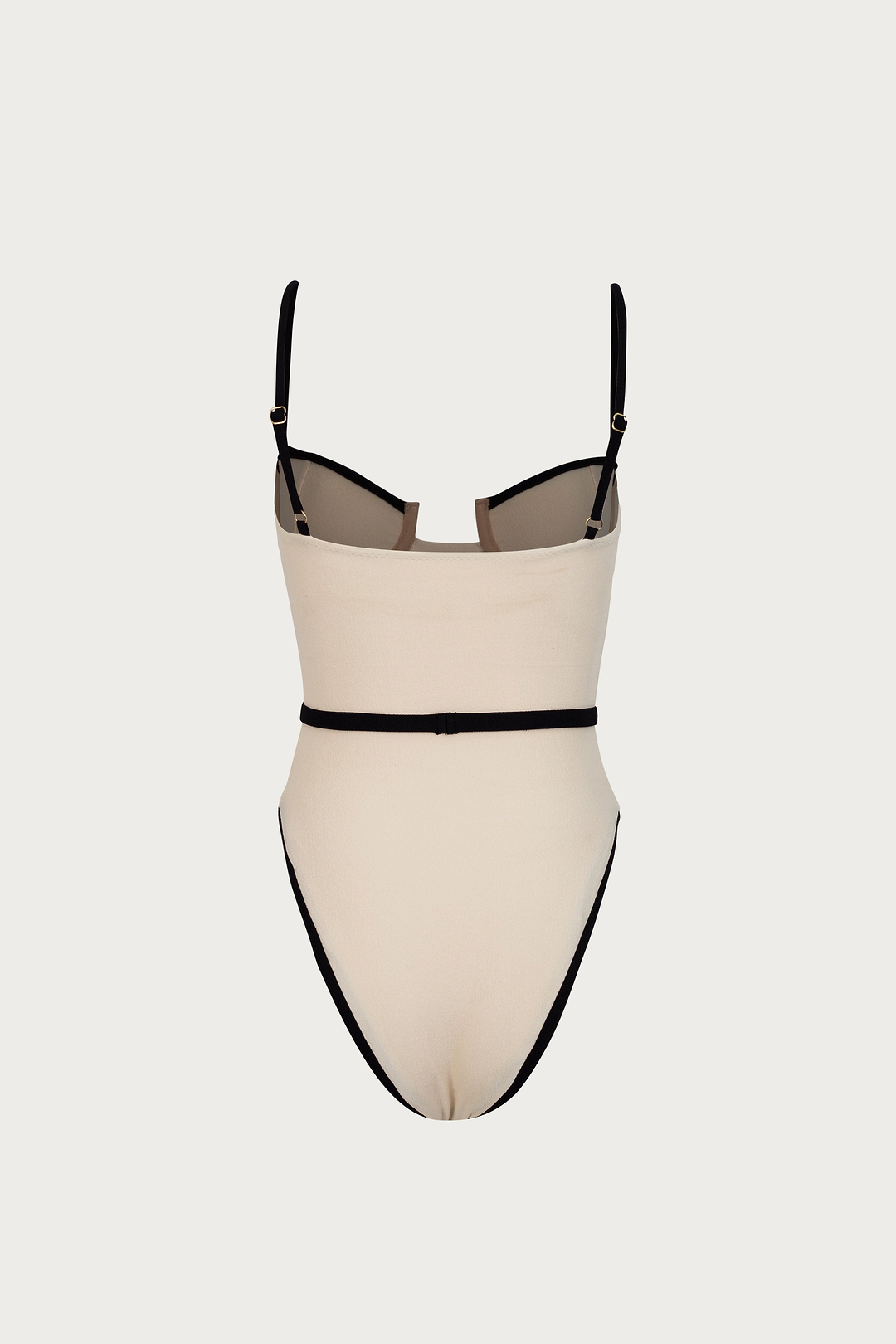 Belted One Piece (Faux Suede Cream/Black)