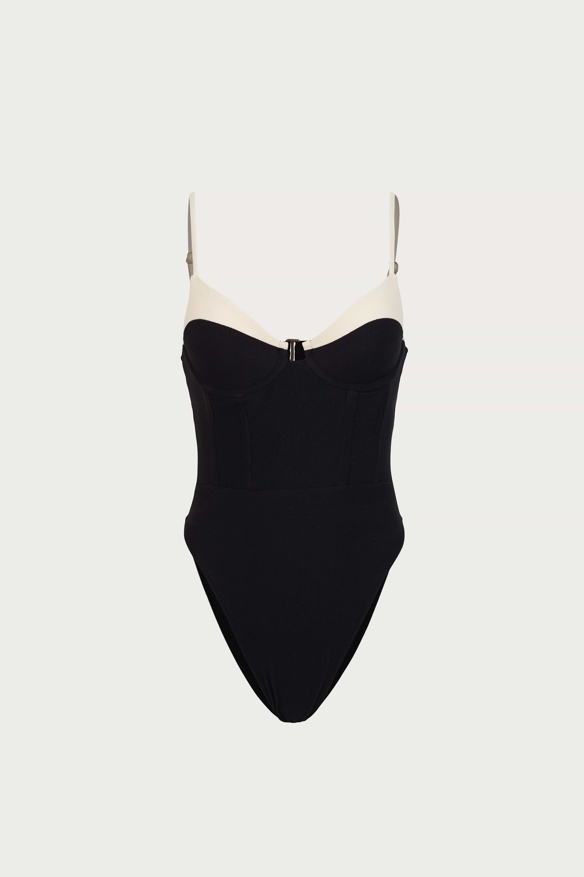 Double Layer Corset One Piece (Faux Suede Black/Cream)