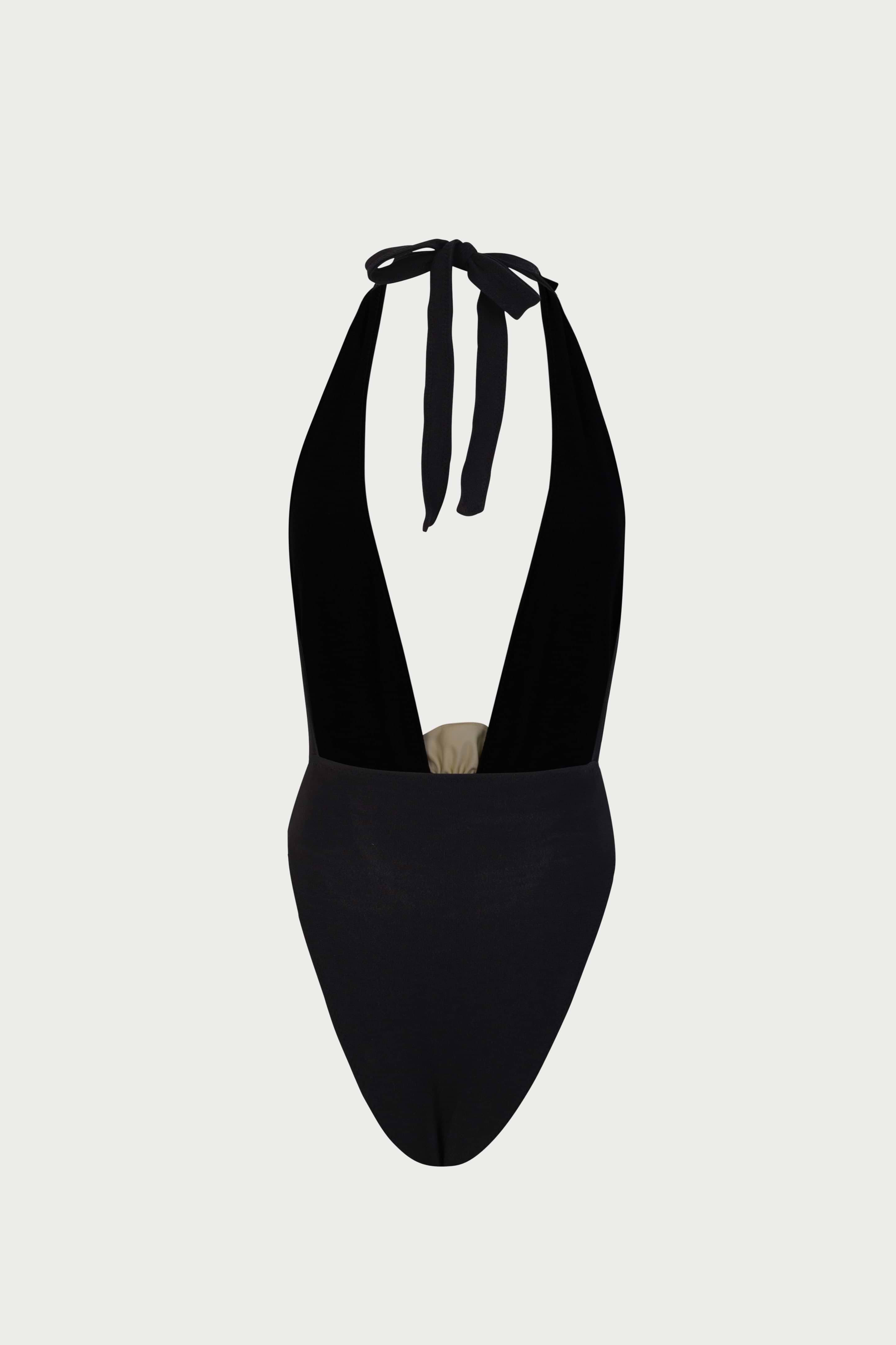 SAME Rose V One Piece | Faux Suede Black/Cream