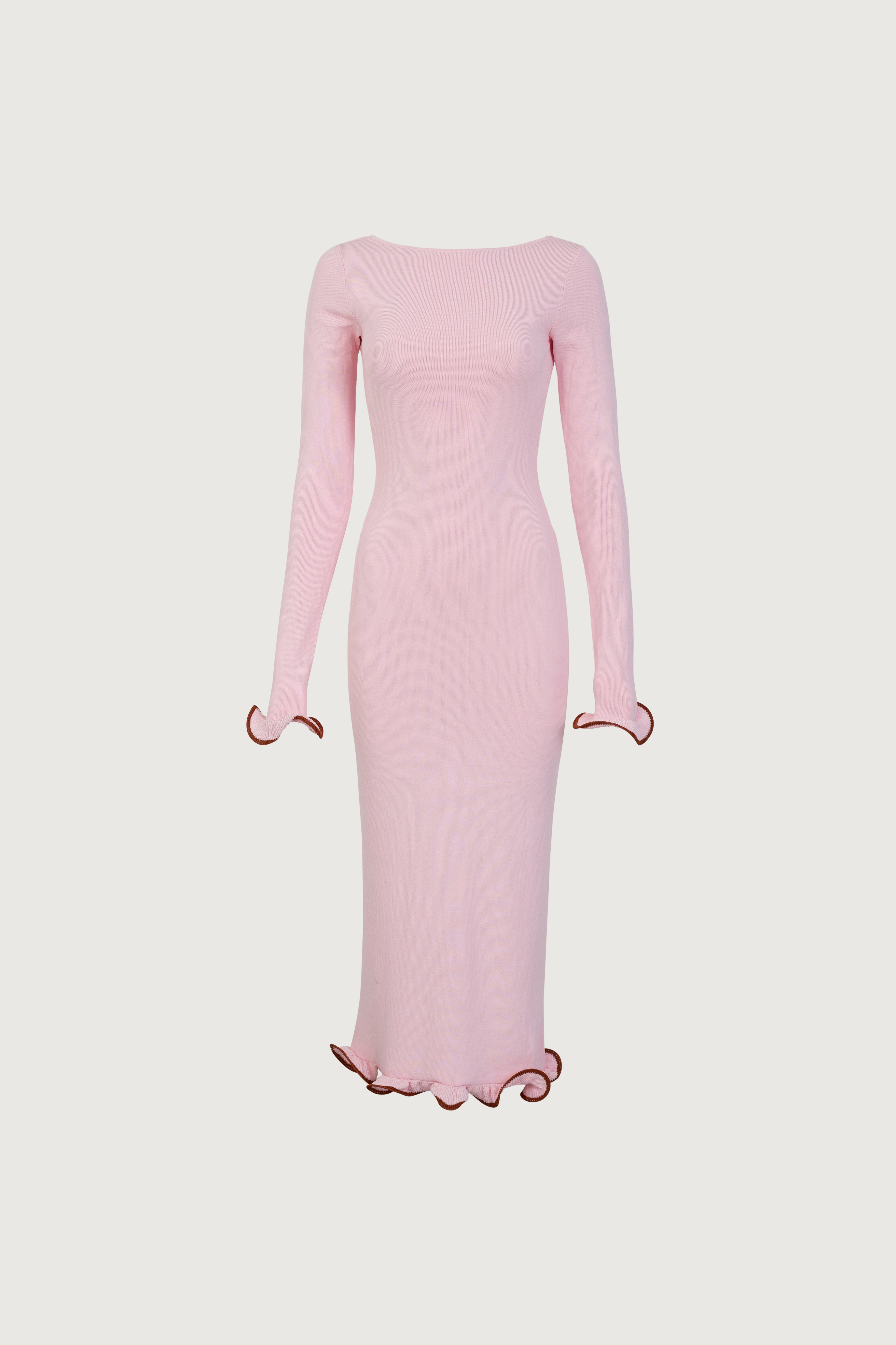 long sleeve pink midi dress SAME Ruffle Hem Adeline Ruffle Collar Sweater Exclusive Of Decoration Size:16.5