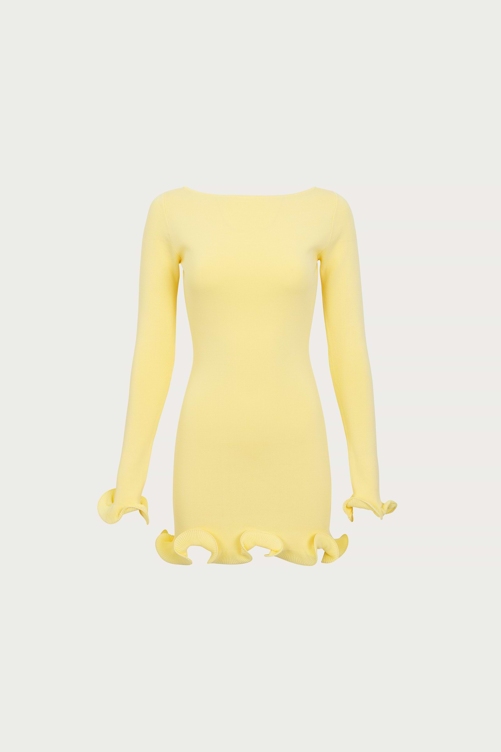 Ruffle Hem Mini Dress (Butter Yellow)