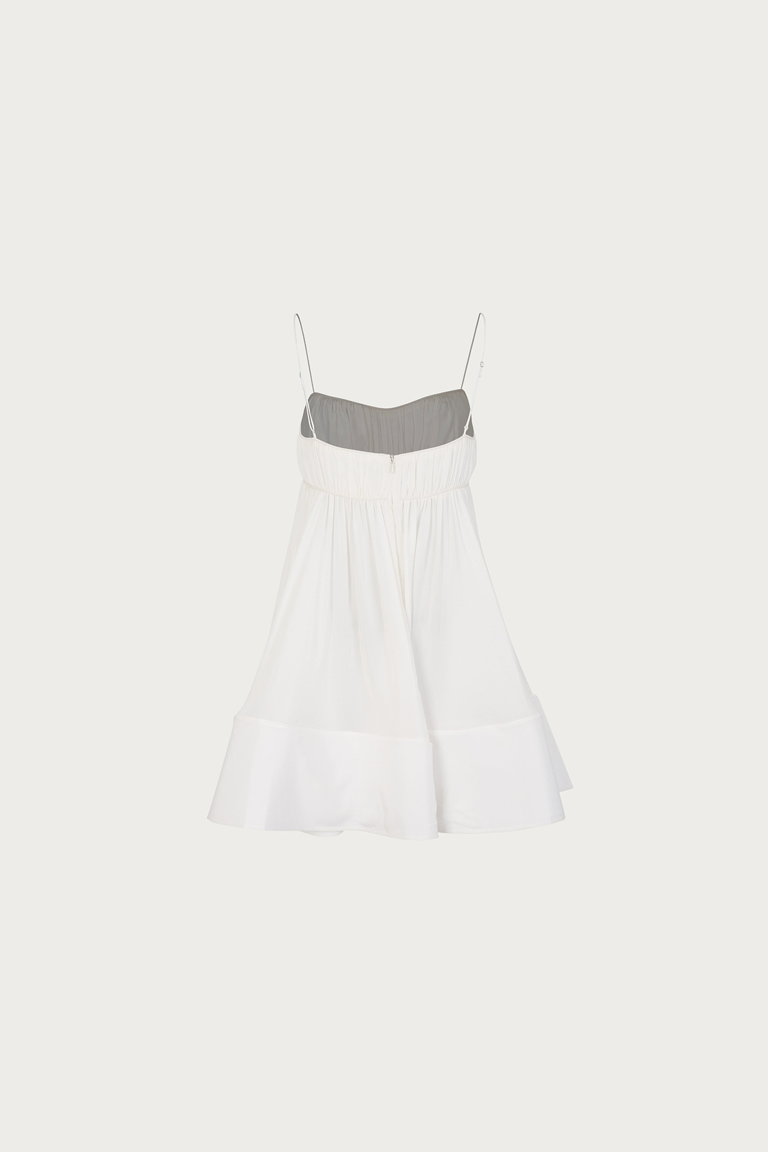 Ruched Flounce Mini Dress (White)