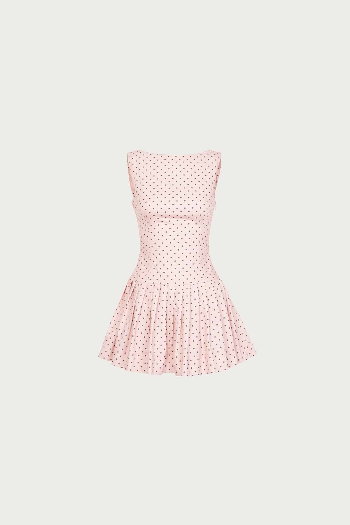 Poplin Mini Dress (Pink Polka Dot)