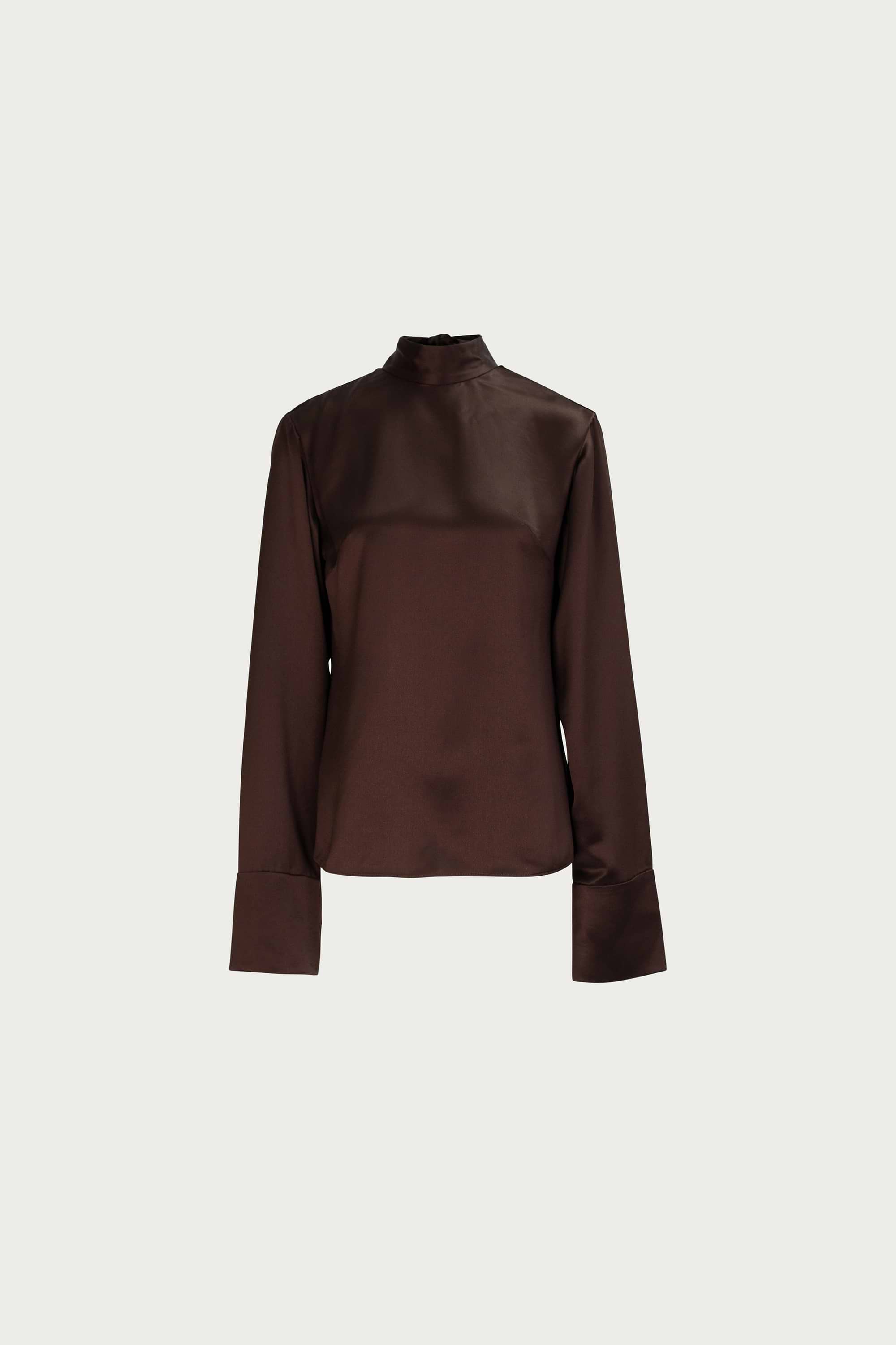 Satin Long Sleeve Blouse (Chocolate Brown)