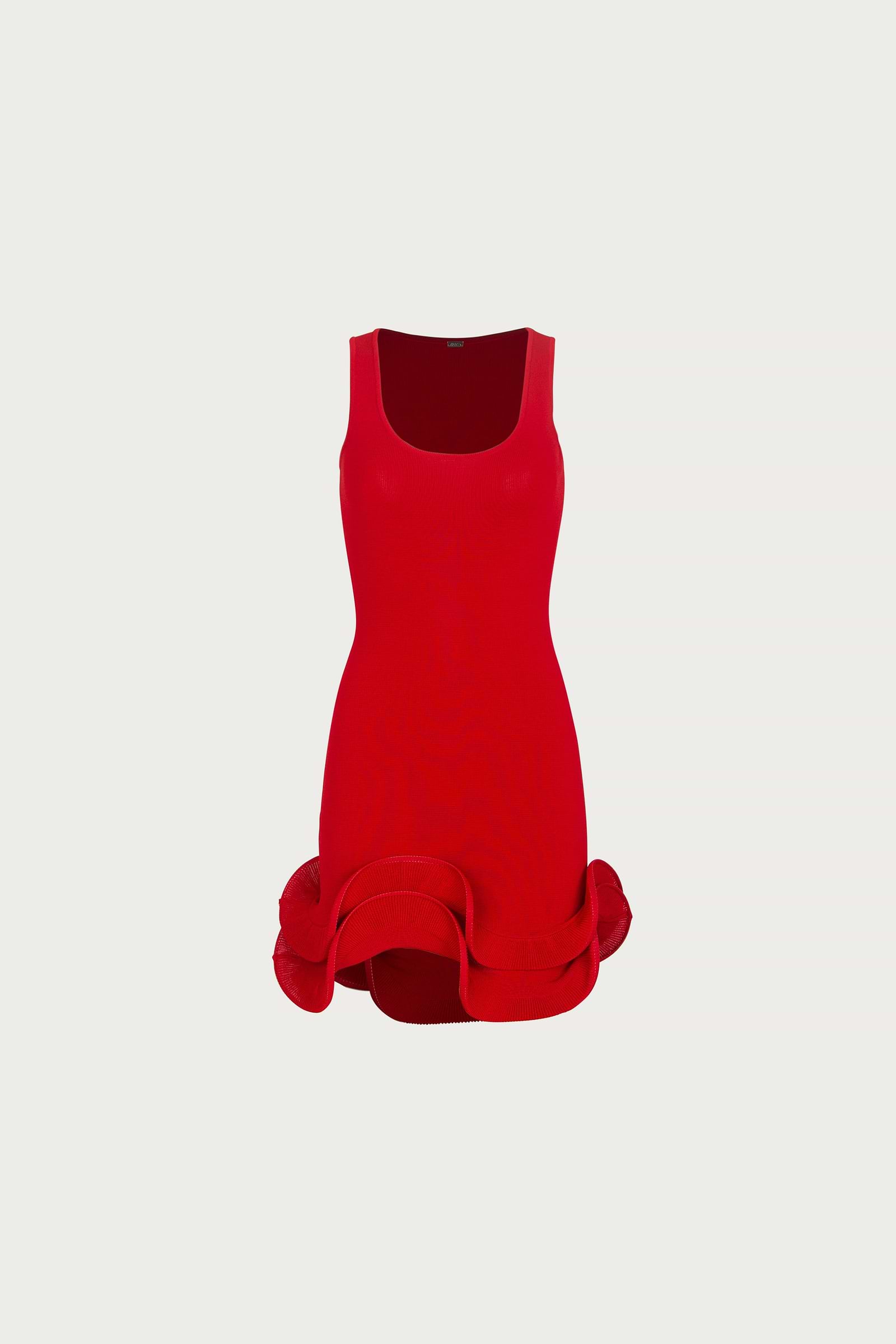 Double Ruffle Hem Mini Dress (Red)