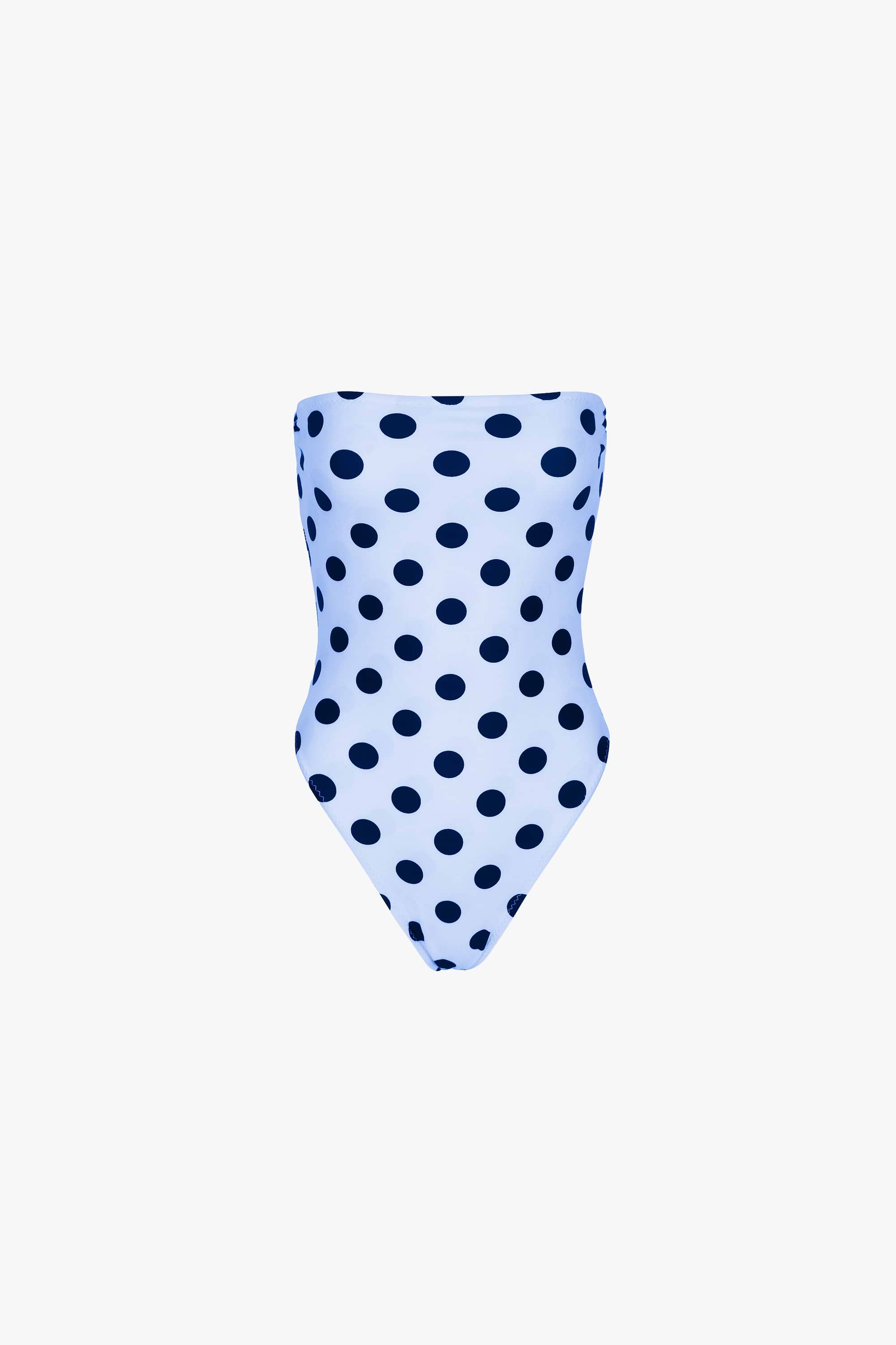 Strapless One Piece (Ice Blue Navy Polka Dot)