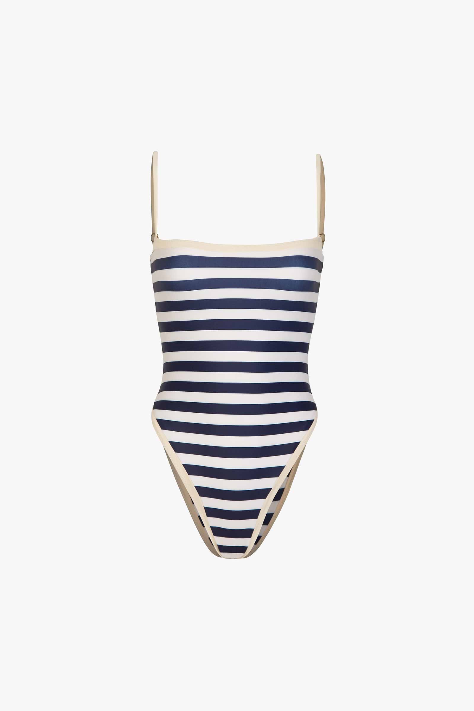 Colorblock One Piece (Navy Cream Stripe)