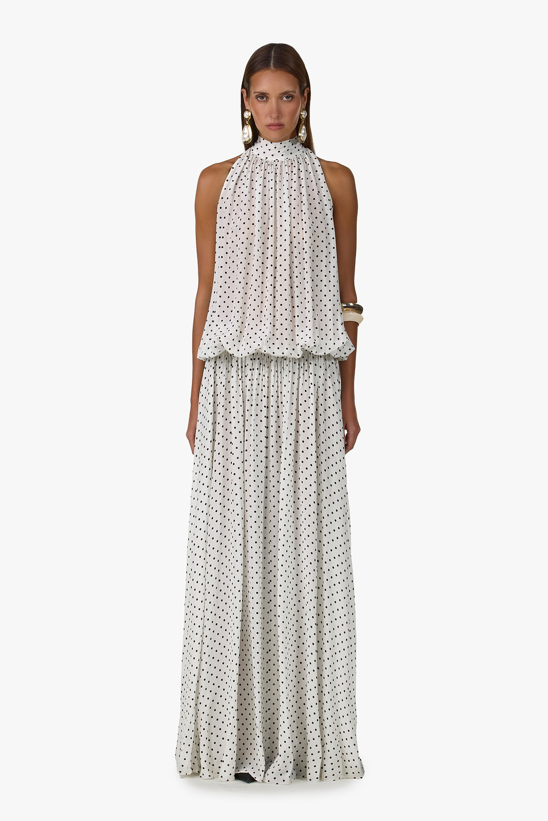 Drop Waist Chiffon Gown (Cream Polka Dot)