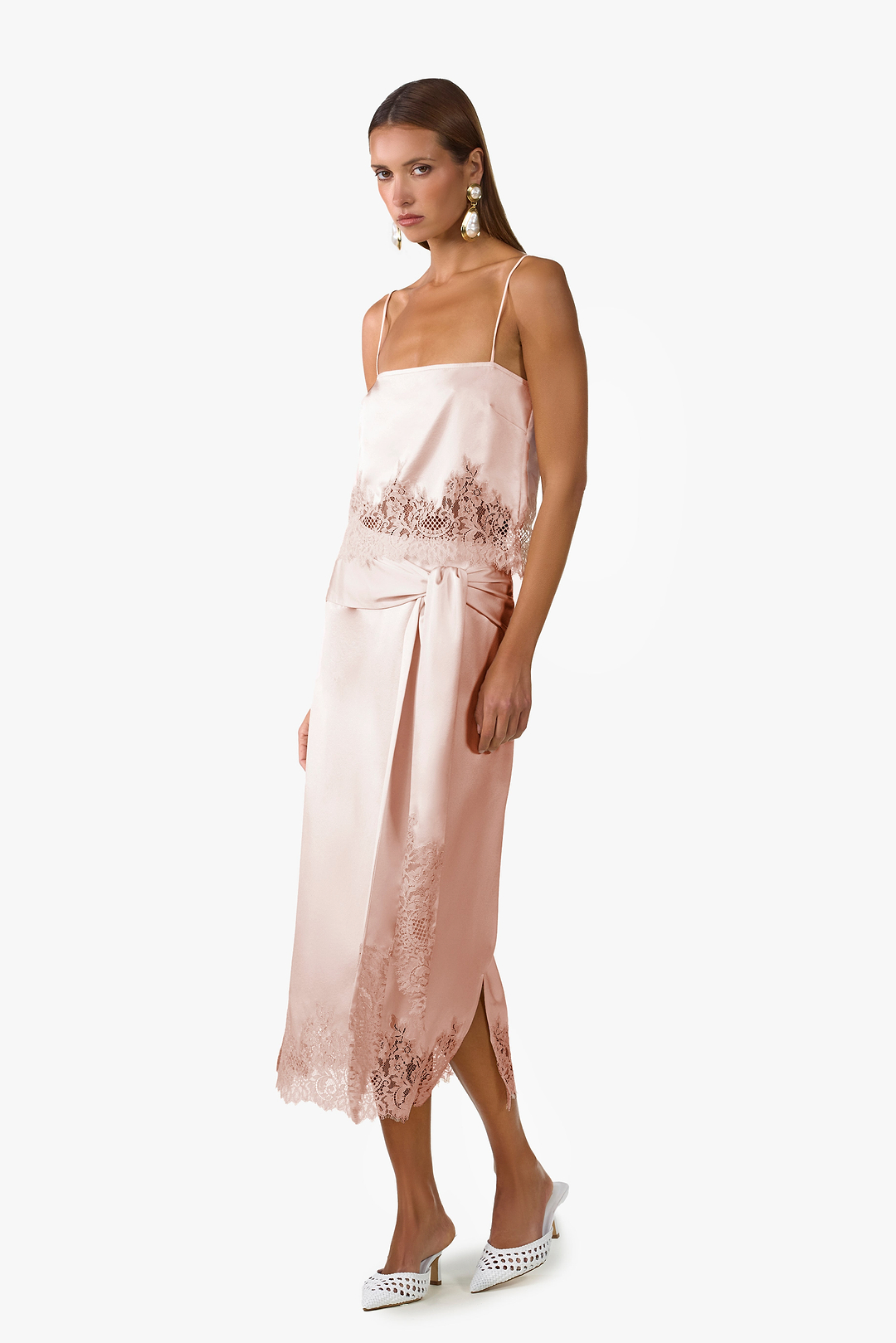 Lace Silk Midi Skirt (Rose Clay)