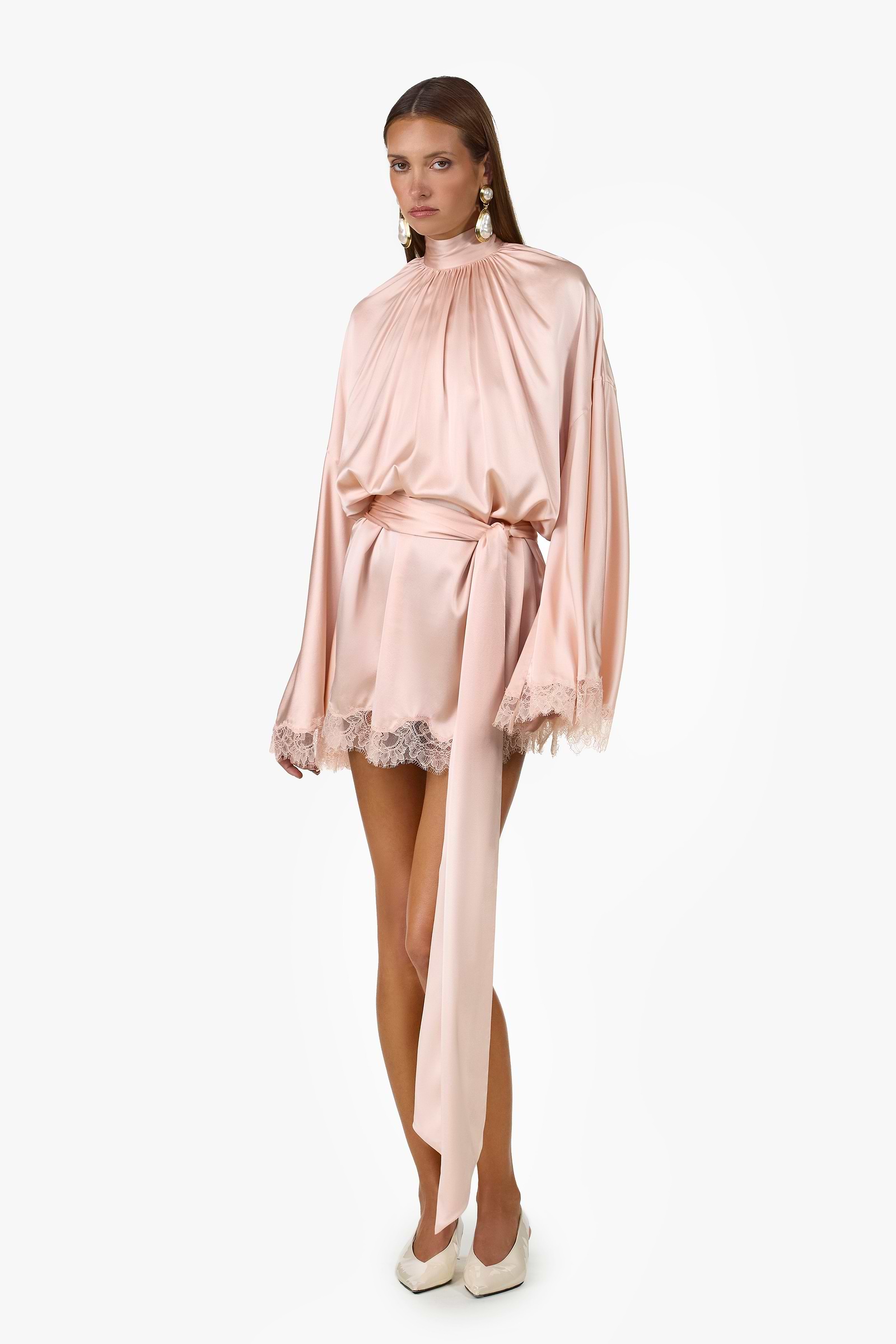 Lace Silk Mini Dress (Rose Clay)