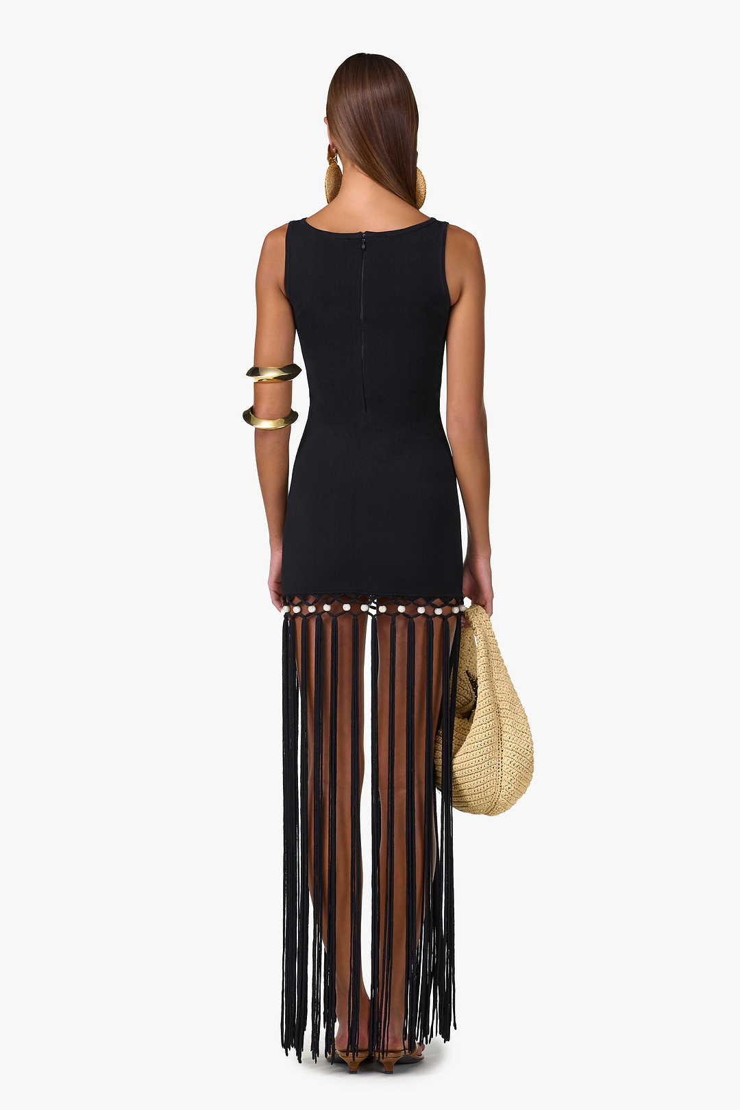 Beaded Fringe Dress (Black)