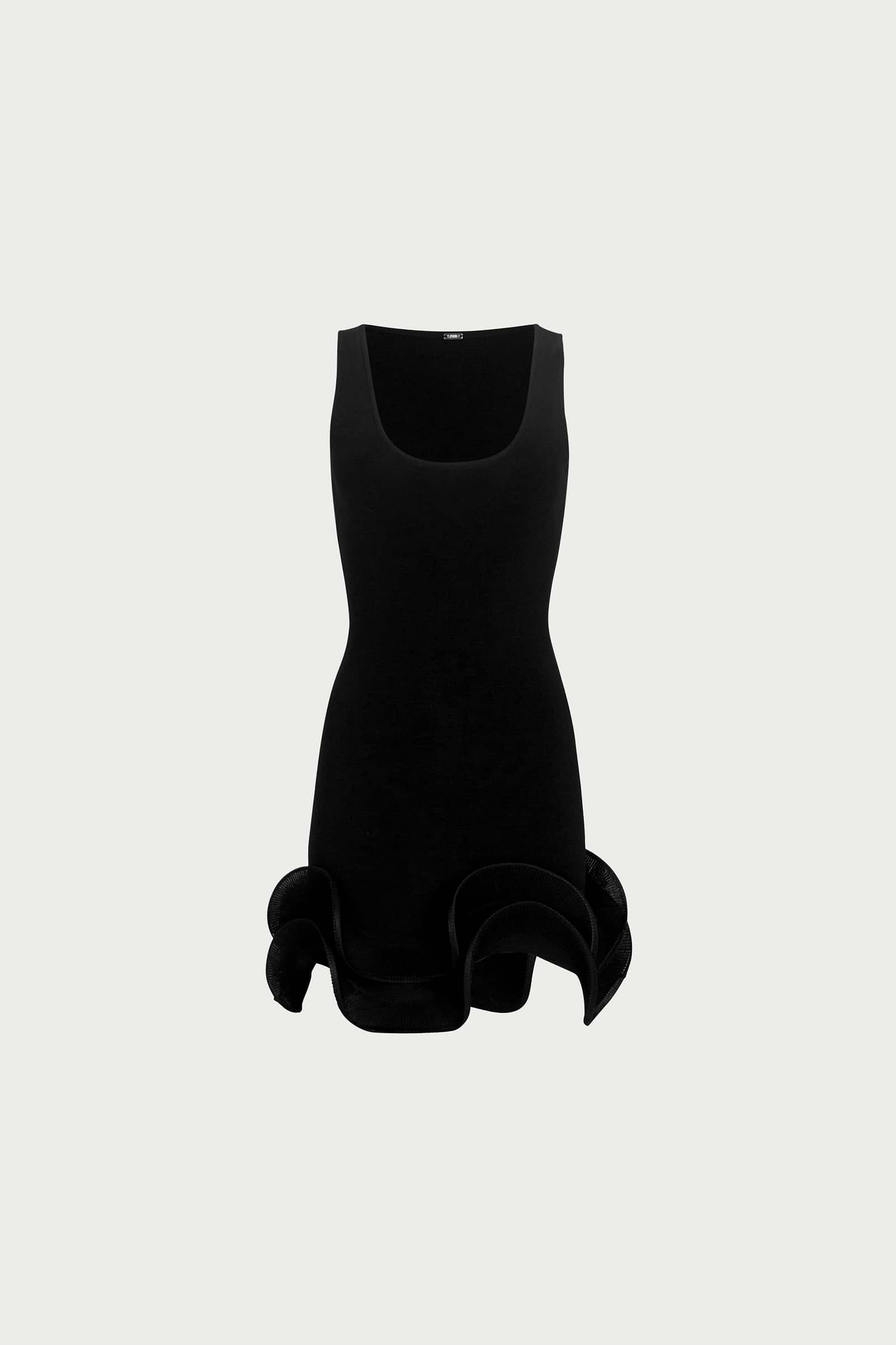 Double Ruffle Hem Mini Dress (Black)
