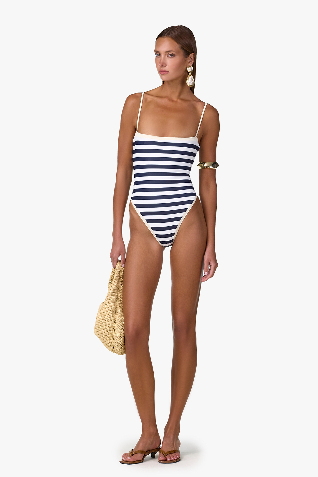 Colorblock One Piece (Navy Cream Stripe)