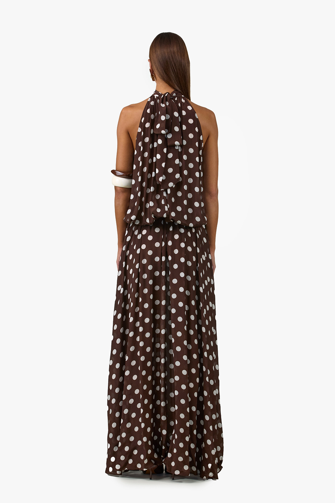 Drop Waist Chiffon Gown (Chocolate Brown Polka Dot)