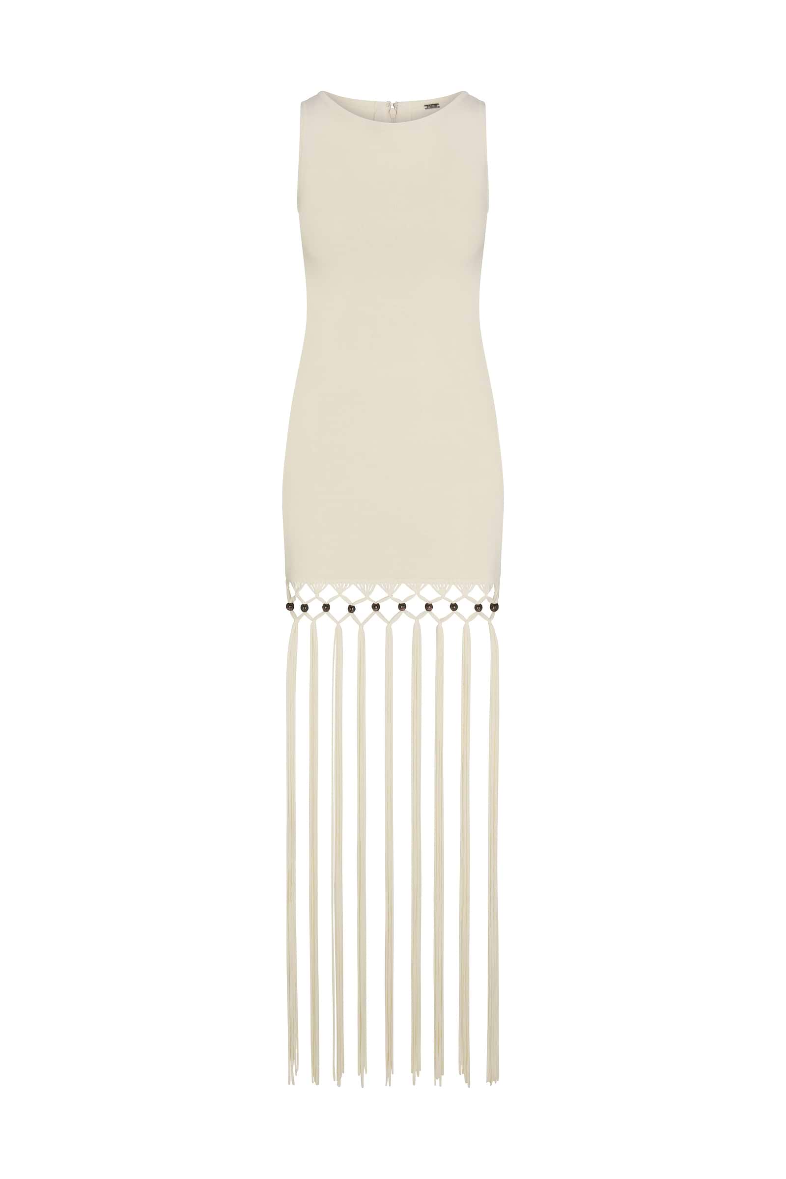 Beaded Fringe Dress (Cream)