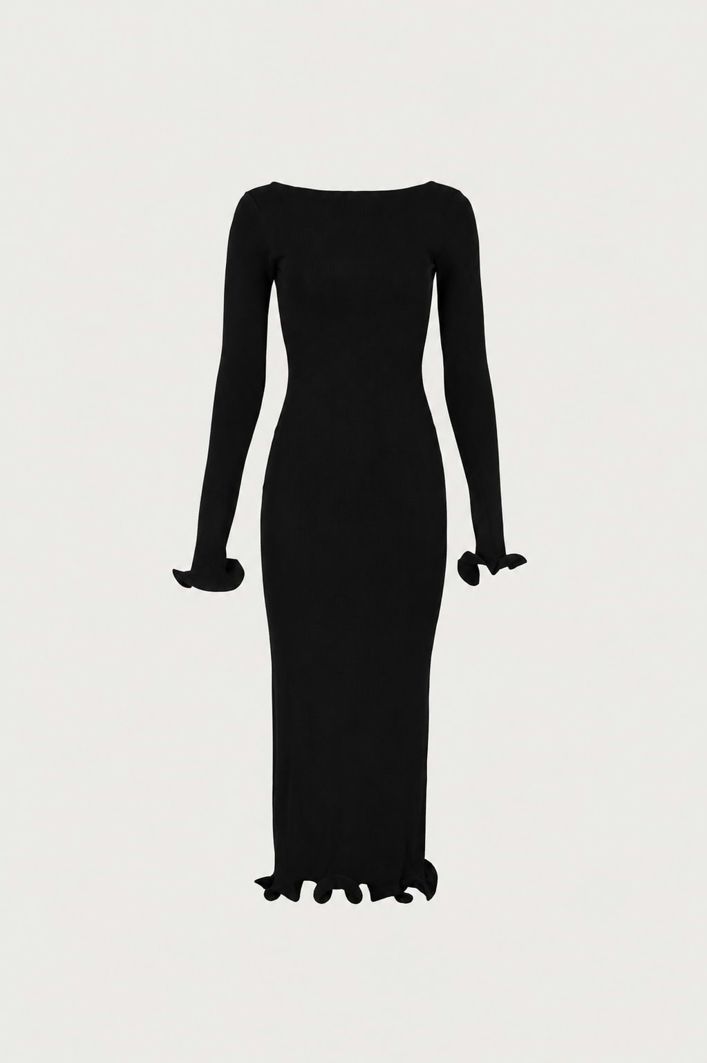 Ruffle Hem Midi Dress (Black)