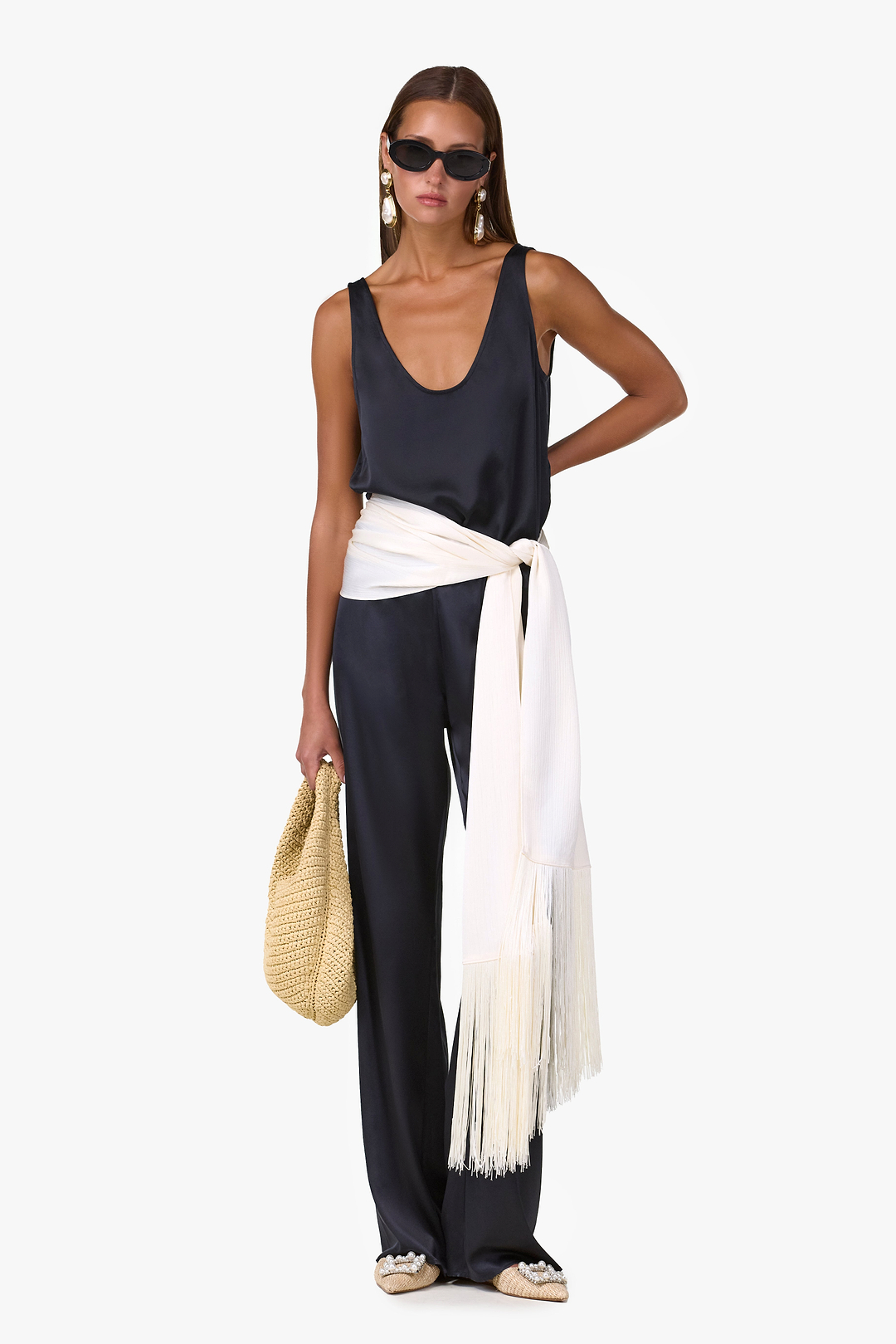 Fringe Waist Scarf (Cream)